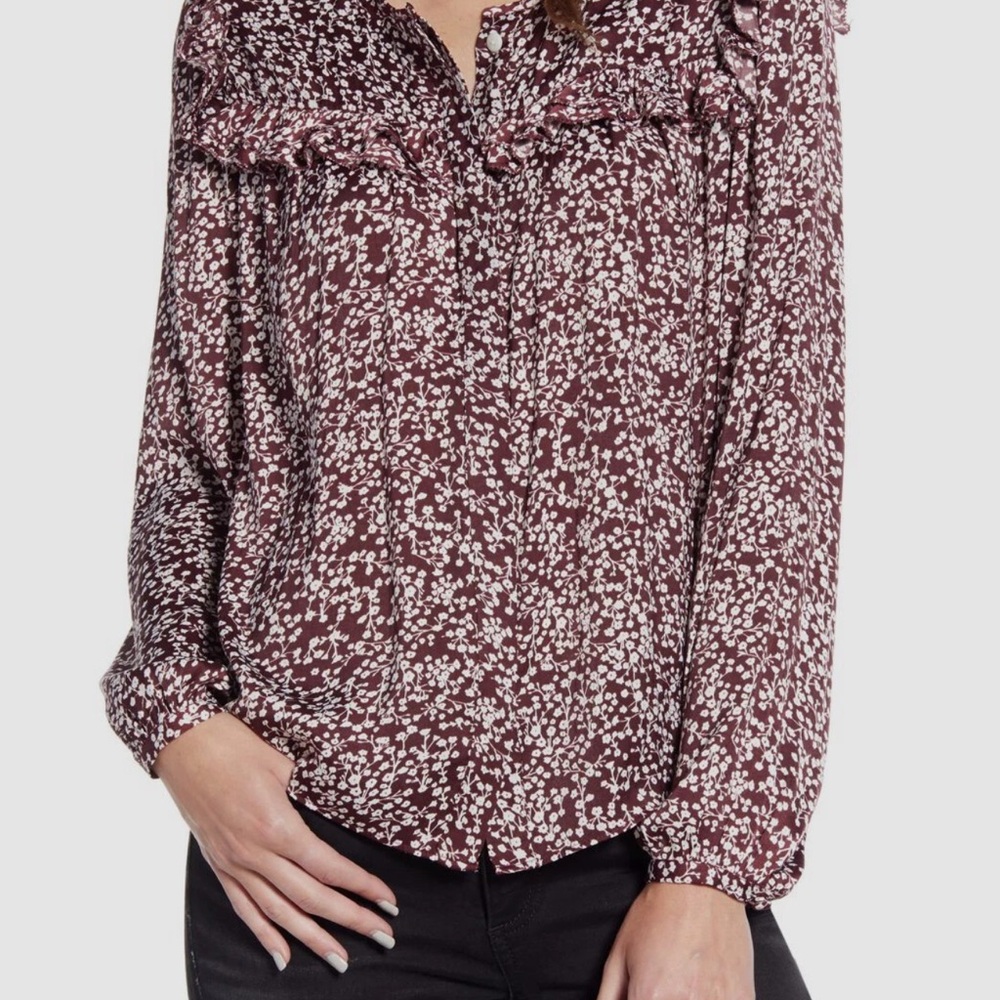 Rebecca Minkoff Women's Selandra Burgundy Floral Blouse size medium